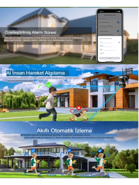 ES5904 WİFİ Güvenlik Kamerası 4 Kameralı Türkçe 4K Ultra Hareketli Sesli Gece Görüşlü Akıllı Kamera - Resim 4