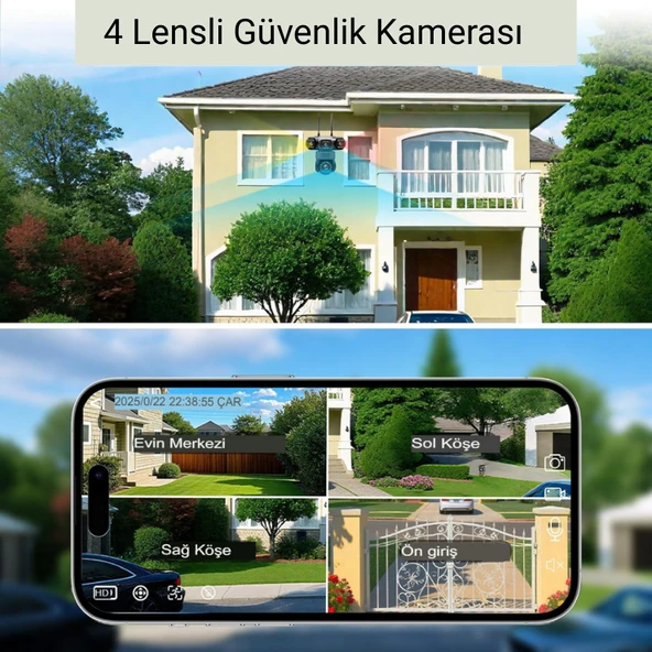 ES5904 WİFİ Güvenlik Kamerası 4 Kameralı Türkçe 4K Ultra Hareketli Sesli Gece Görüşlü Akıllı Kamera - Resim 2