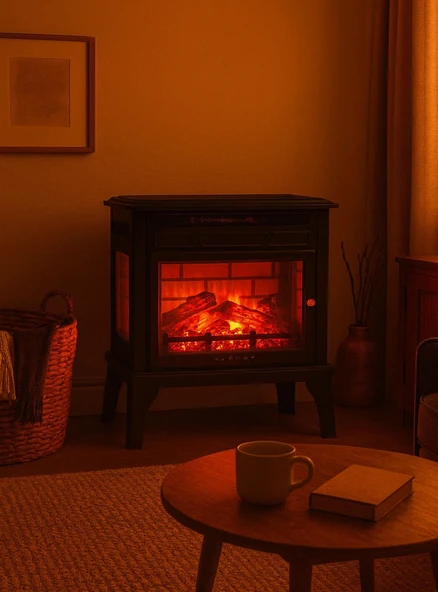 Hoogar German Yeni Nesil 3 Boyutlu Kiremit Desen Elektirikli Ayaklı Fanlı Şömine Soba 65 CM - Resim 2