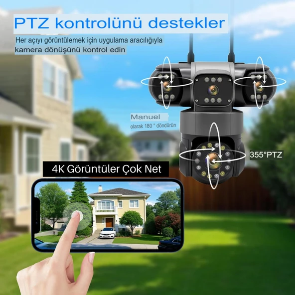 ES5904 WİFİ Güvenlik Kamerası 4 Kameralı Türkçe 4K Ultra Hareketli Sesli Gece Görüşlü Akıllı Kamera - Resim 5