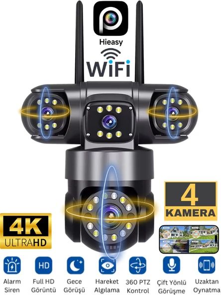 ES5904 WİFİ Güvenlik Kamerası 4 Kameralı Türkçe 4K Ultra Hareketli Sesli Gece Görüşlü Akıllı Kamera ürün görseli 1