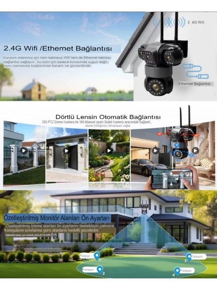 ES5904 WİFİ Güvenlik Kamerası 4 Kameralı Türkçe 4K Ultra Hareketli Sesli Gece Görüşlü Akıllı Kamera - Resim 3