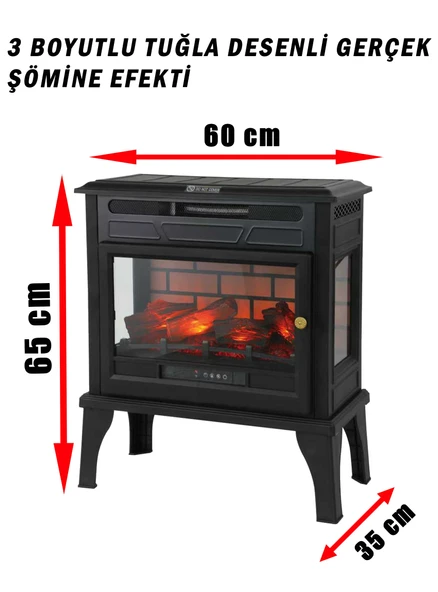 Hoogar German Yeni Nesil 3 Boyutlu Kiremit Desen Elektirikli Ayaklı Fanlı Şömine Soba 65 CM - Resim 3