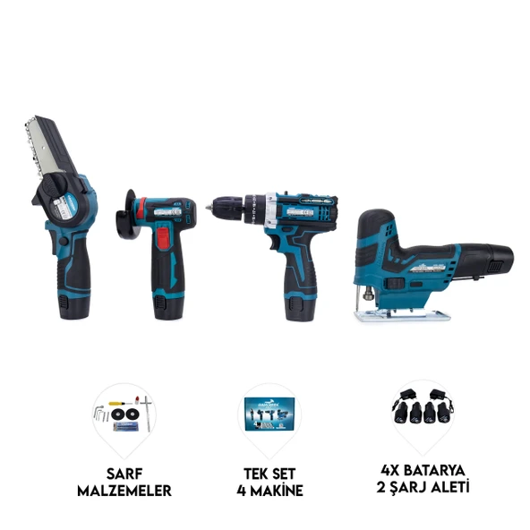 DAWREEK DÖRTLÜ SET MKY (Mini testere+ avuç taşlama+akülü vidalama+dekupaj) ürün görseli 1