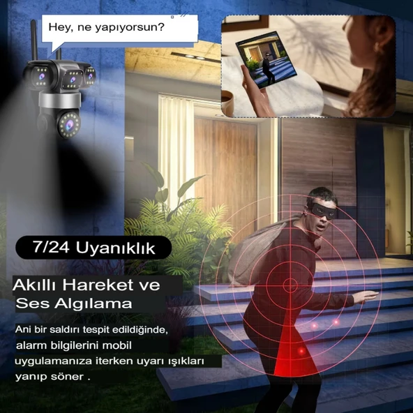 ES5904 WİFİ Güvenlik Kamerası 4 Kameralı Türkçe 4K Ultra Hareketli Sesli Gece Görüşlü Akıllı Kamera - Resim 9