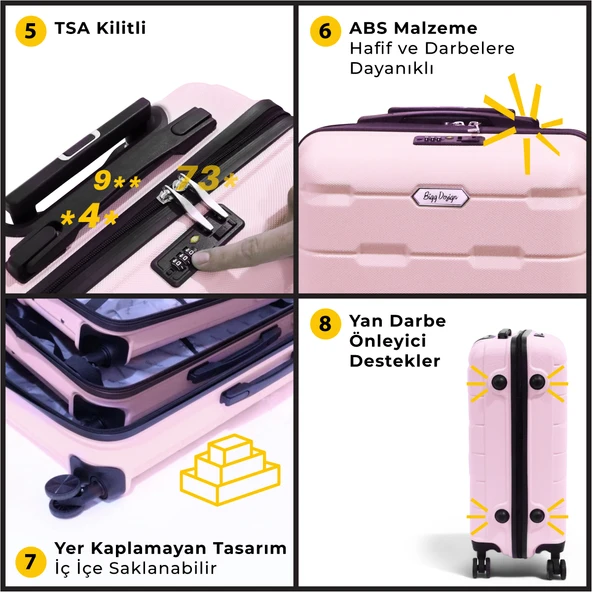 Biggdesign Moods Up TSA Kilitli 24" ABS Gövdeli Valiz  | Orta Boy-Pembe - Resim 6