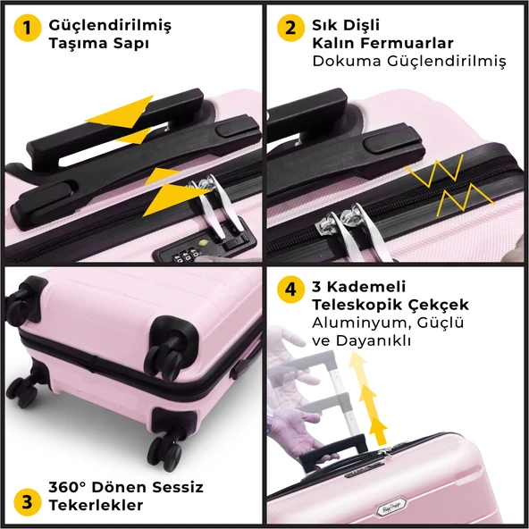 Biggdesign Moods Up TSA Kilitli 24" ABS Gövdeli Valiz  | Orta Boy-Pembe - Resim 5