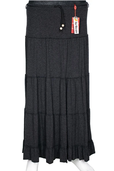 Hesna Kadın Umay 5 Katlı İp Kuşaklı Lastikli Günlük Antrasit Etek ürün görseli 1