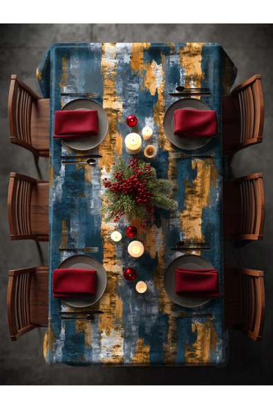 Medi Home Yılbaşı Soyut Altın Fırça Masa Örtüsü - Resim 2