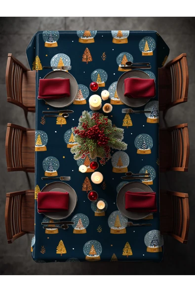 Medi Home Yılbaşı Mini Kar Küreleri Masa Örtüsü - Resim 2