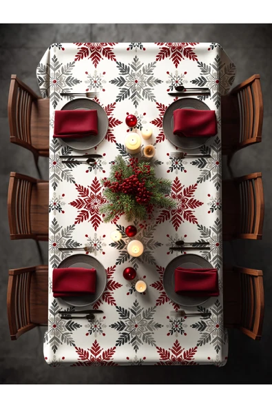Medi Home Yılbaşı Kar Çiçeği Rozet Deseni Masa Örtüsü - Resim 2