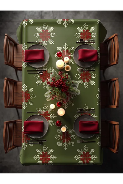 Medi Home Yılbaşı Kırmızı Kar Taneleri Masa Örtüsü - Resim 2