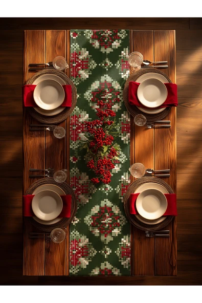 Medi Home Yılbaşı Arctic Bloom Kar Tanesi Desenli Runner – Lacivert - Resim 10