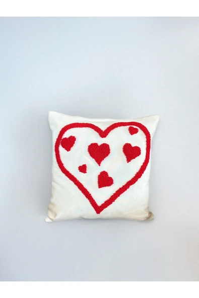 Medi Home Kalp Motifli El Yapımı Panç Kırlent Kılıfı - Resim 2