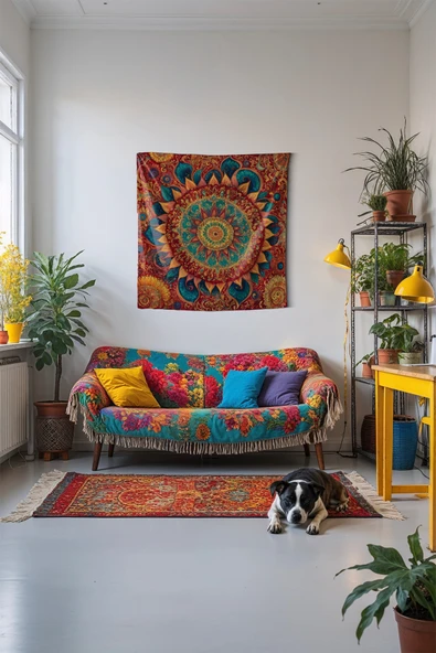 Medi Home AMETHYST MANDALA DUVAR HALISI DUVAR ÖRTÜSÜ TAPESTRY ürün görseli 1
