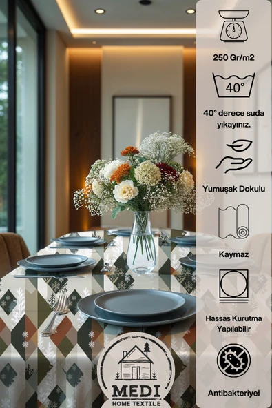 Medi Home Exclusive Series Harmonı Kadife Dokulu Dertsiz Masa Örtüsü - Resim 4