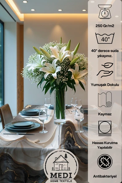 Medi Home Exclusive Series Nocturne Kadife Dokulu Dertsiz Masa Örtüsü - Resim 4