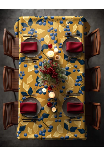 Medi Home Yılbaşı Blueberry Dalları Masa Örtüsü - Resim 3