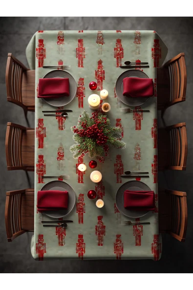 Medi Home Yılbaşı Yeşil Kırmızı Ceviz Kırıcı Deseni Masa Örtüsü - Resim 3