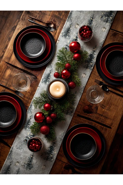 Medi Home Yılbaşı Karlı Orman Deseni Runner - Resim 2