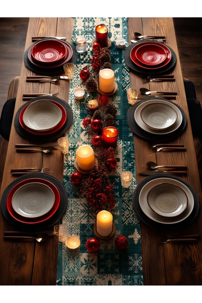 Medi Home Yılbaşı Arctic Bloom Kar Tanesi Desenli Runner – Lacivert - Resim 9