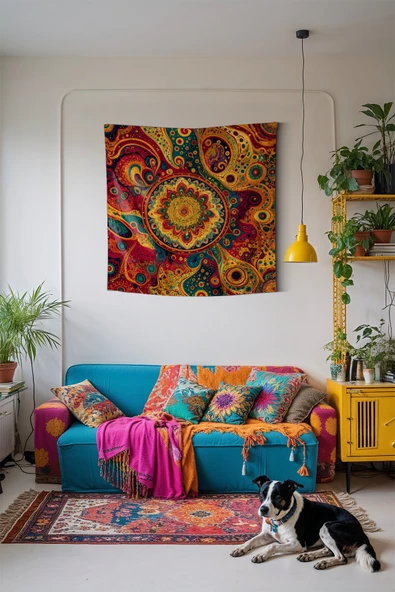 Medi Home LAPIS MANDALA DUVAR HALISI DUVAR ÖRTÜSÜ TAPESTRY - Resim 2