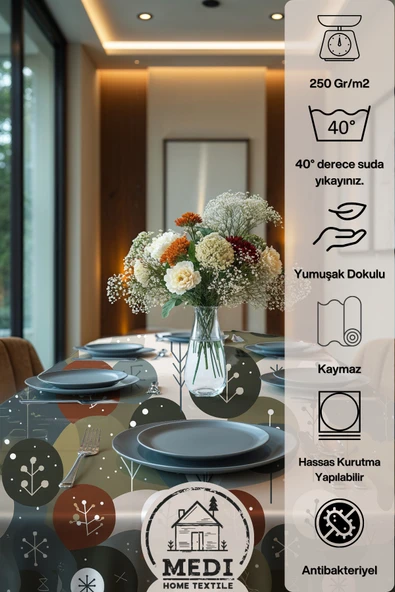 Medi Home Exclusive Series Wıster Kadife Dokulu Dertsiz Masa Örtüsü - Resim 4