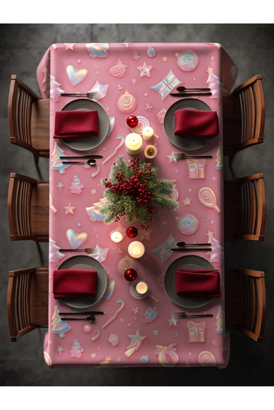 Medi Home Yılbaşı Pastel Noel Deseni Masa Örtüsü - Resim 3