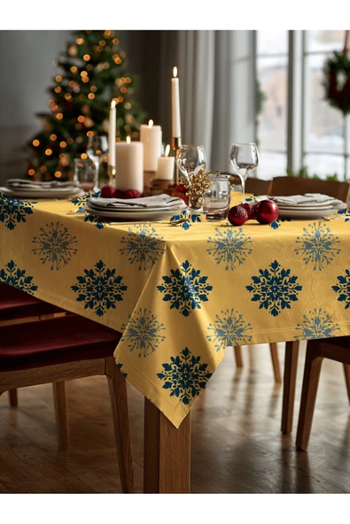 Medi Home Yılbaşı Altın Kar Taneleri Masa Örtüsü - Resim 2