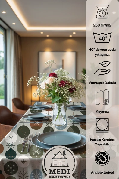 Medi Home Exclusive Series Snowra Kadife Dokulu Dertsiz Masa Örtüsü - Resim 4