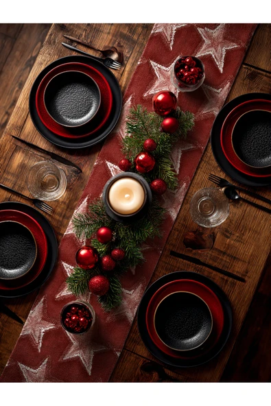 Medi Home Yılbaşı Kırmızı Yıldız Desenli Runner - Resim 2