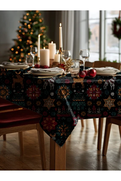 Medi Home Yılbaşı Folk Geyik Deseni Masa Örtüsü - Resim 2