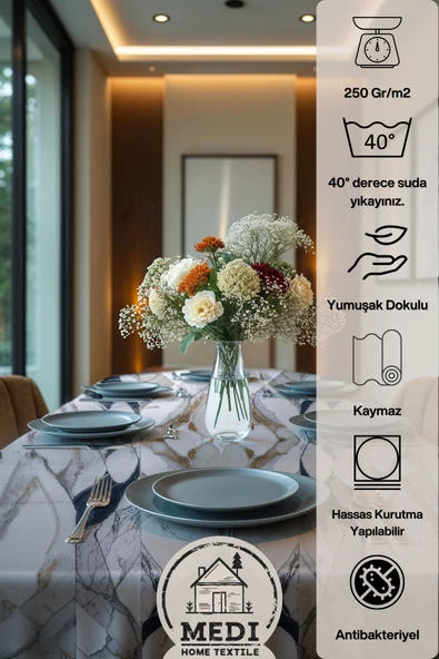 Medi Home Exclusive Series Clarıty Kadife Dokulu Dertsiz Masa Örtüsü - Resim 5