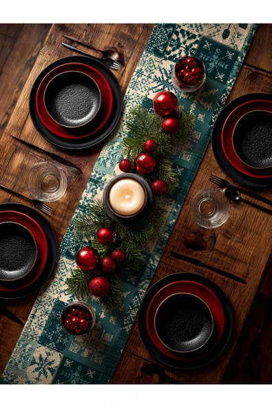 Medi Home Yılbaşı Arctic Bloom Kar Tanesi Desenli Runner – Lacivert - Resim 8