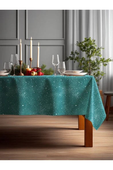 Medi Home Yılbaşı Yeşil Işıltılı Kar Deseni Masa Örtüsü ürün görseli 1