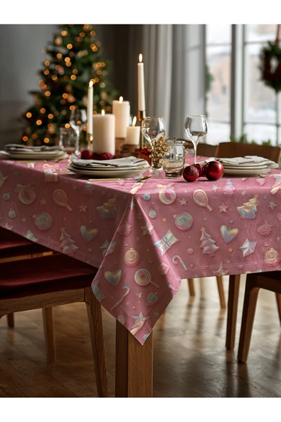 Medi Home Yılbaşı Pastel Noel Deseni Masa Örtüsü - Resim 2