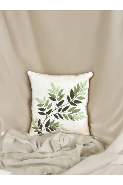 Medi Home Yaprak Motifli El Yapımı Panç Kırlent Kılıfı - Resim 2