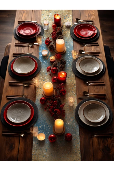 Medi Home Yılbaşı Aqua Galaxy Parıltılı Runner – Turkuaz & Beyaz Işıltı Desen - Resim 6