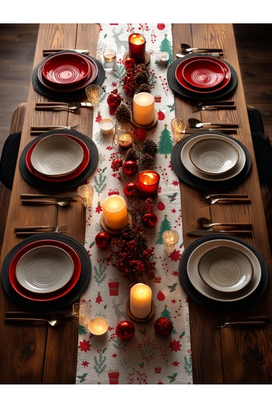 Medi Home Yılbaşı Klasik Figürleri Deseni Runner - Resim 2