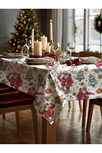 Medi Home Yılbaşı Klasik Noel Baba Deseni Masa Örtüsü - Resim 2