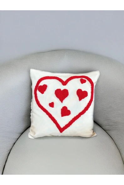 Medi Home Kalp Motifli El Yapımı Panç Kırlent Kılıfı ürün görseli 1