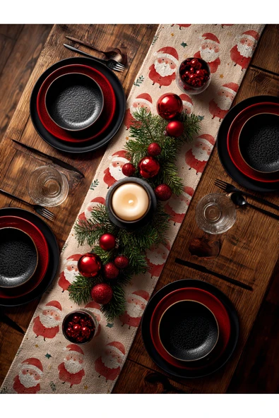 Medi Home Yılbaşı Noel Baba Deseni Runner - Resim 2