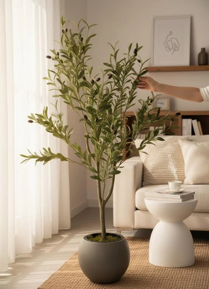 Yapay Zeytin Ağacı Mokka Küre Saksıda 120cm Doğal Görünümlü Yapay Ağaç - Resim 5