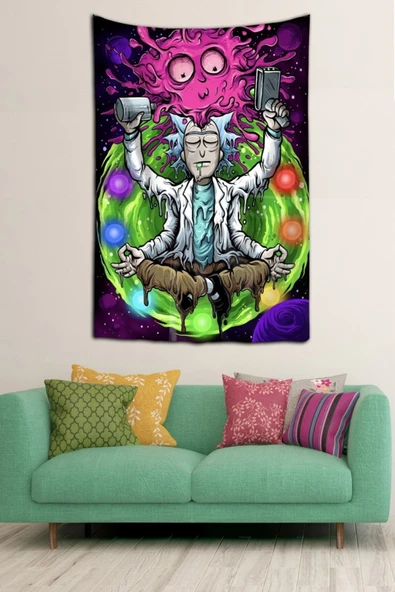 Fortuna Rick And Morty Desen Leke Tutmaz Kadife Dokulu Kumaş Duvar Örtüsü Duvar Halısı Tapestry ürün görseli 1
