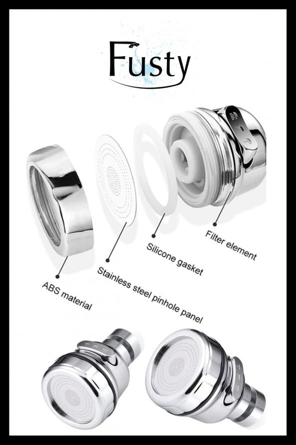 Krom 3 Fonksiyonlu Basınçlı Mutfak Lavabo Başlığı 360 Derece Döner Musluk Ucu Püskürtme Başlığı - Resim 2