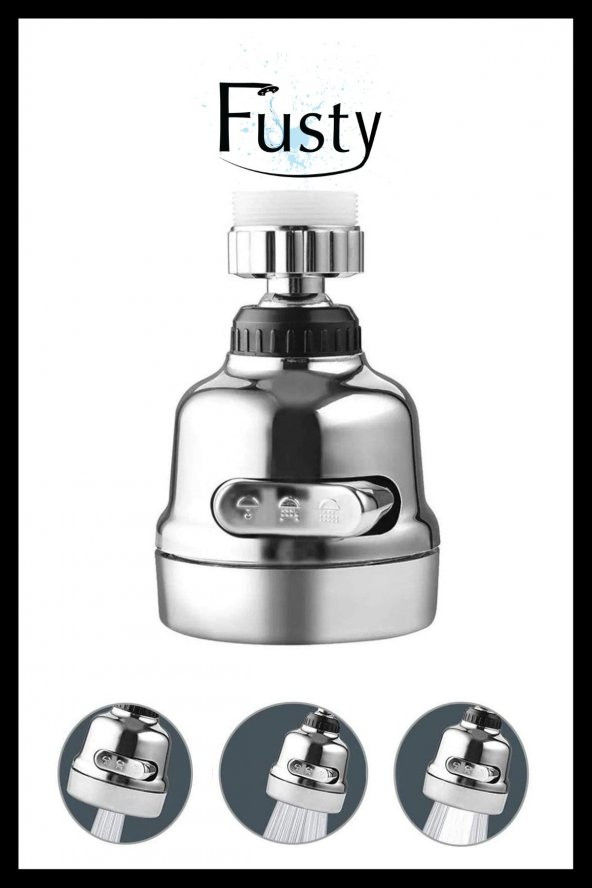 Krom 3 Fonksiyonlu Basınçlı Mutfak Lavabo Başlığı 360 Derece Döner Musluk Ucu Püskürtme Başlığı - Resim 4