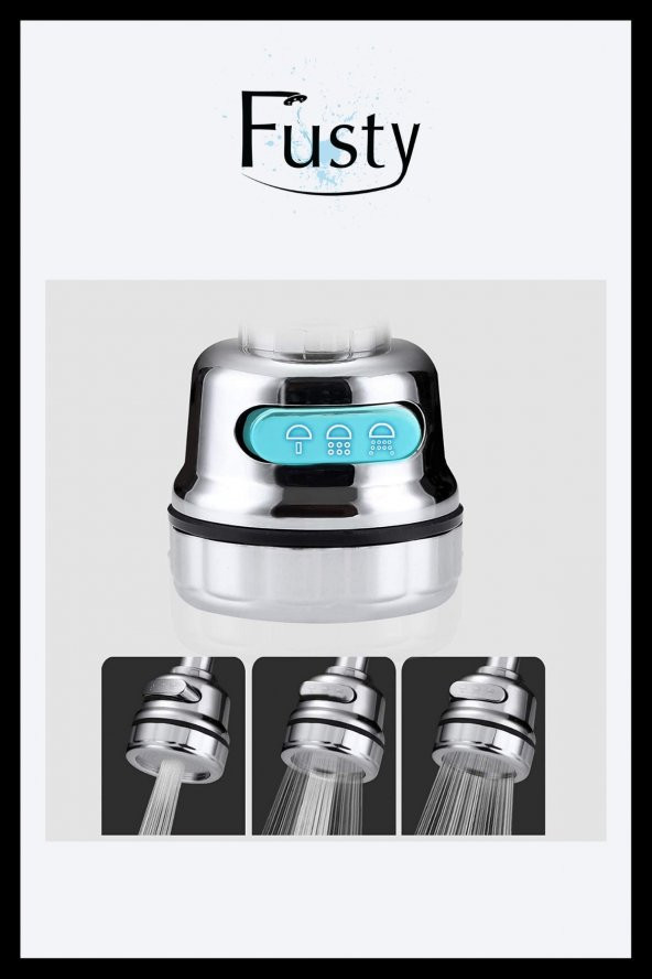 Krom 3 Fonksiyonlu Basınçlı Mutfak Lavabo Başlığı 360 Derece Döner Musluk Ucu Püskürtme Başlığı - Resim 5