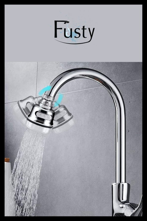 Krom 3 Fonksiyonlu Basınçlı Mutfak Lavabo Başlığı 360 Derece Döner Musluk Ucu Püskürtme Başlığı - Resim 6