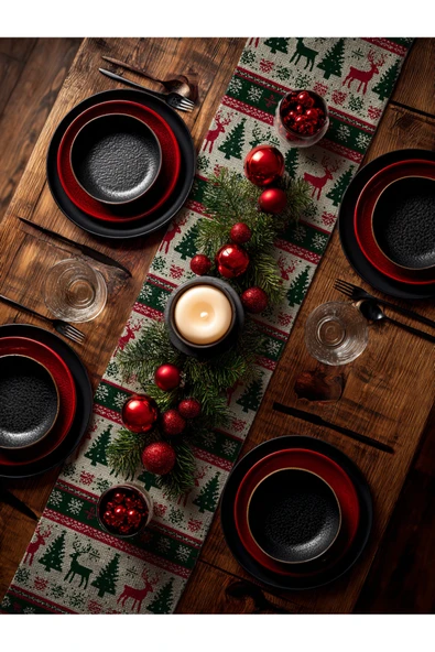 Medi Home Yılbaşı Nordik Geyikli Deseni Runner - Resim 2