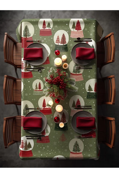Medi Home Yılbaşı Kırmızı-Yeşil Kar Küreleri Masa Örtüsü ürün görseli 1